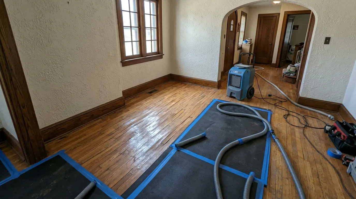 Drying mats on a cupped oak floor in an older home
