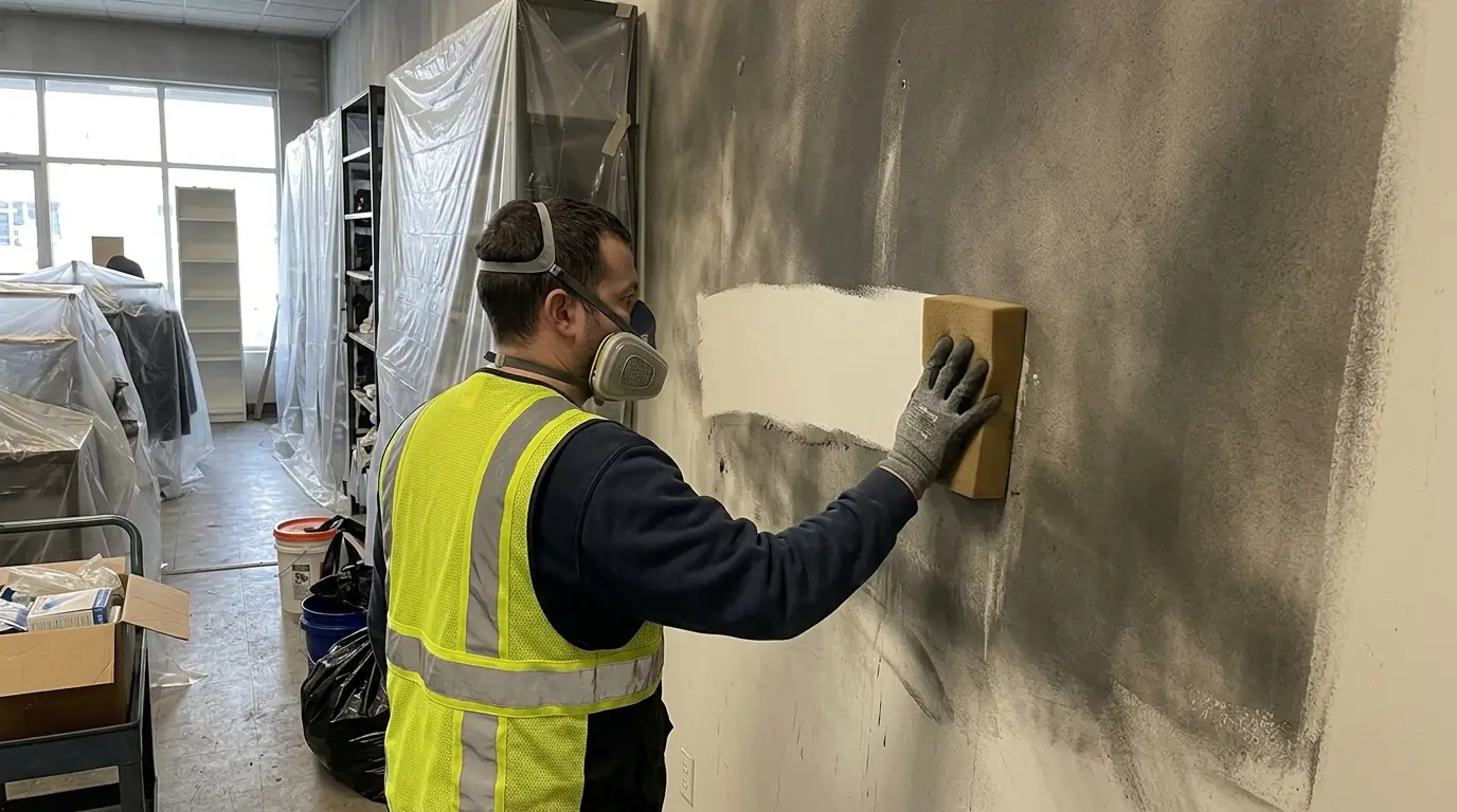 Cleaning soot from a neighboring suite wall