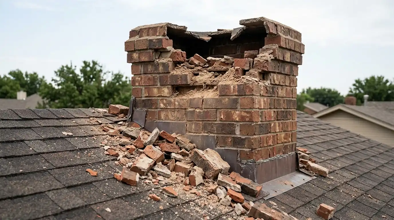 Chimney bricks blown out by a lightning strike