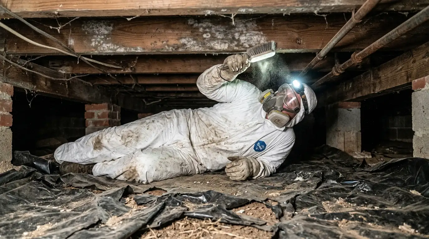 Cleaning mold from crawl space joists