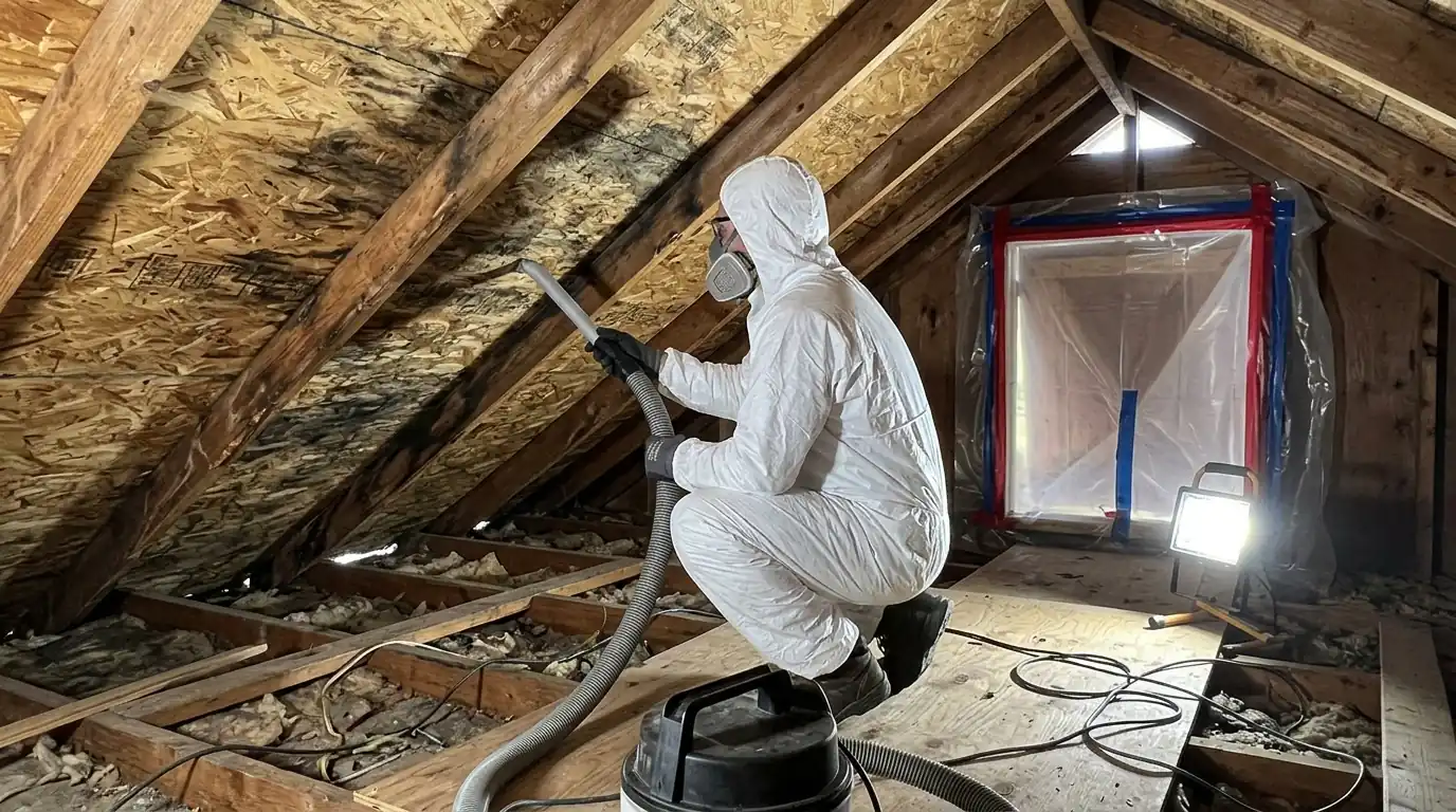 HEPA vacuuming mold from roof decking