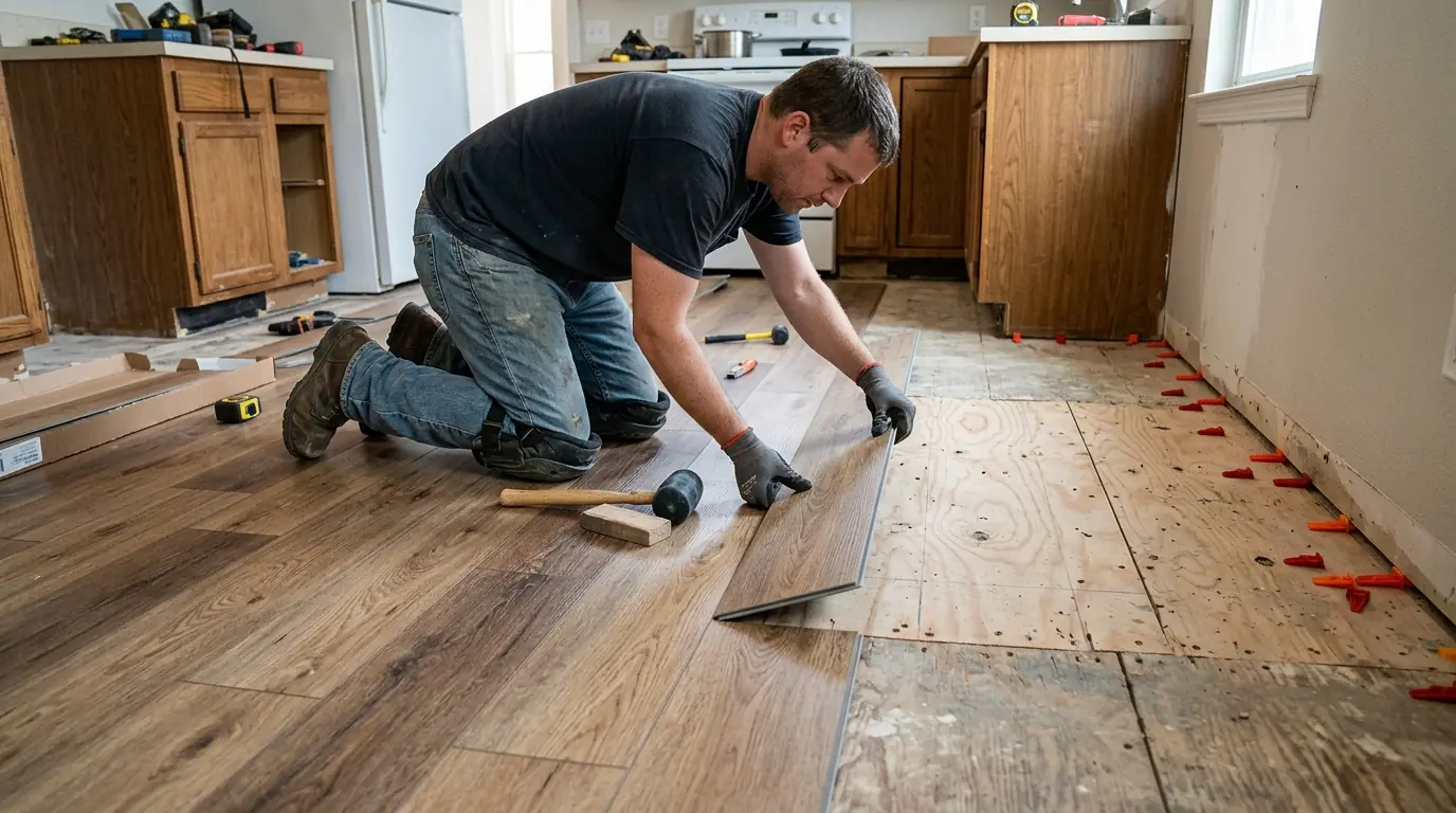 Installing vinyl plank over a repaired subfloor