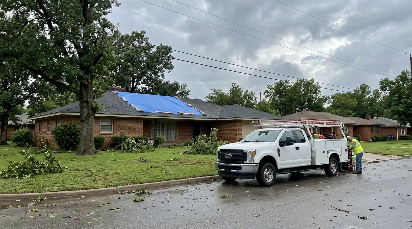 Damage repair work at a central Oklahoma home