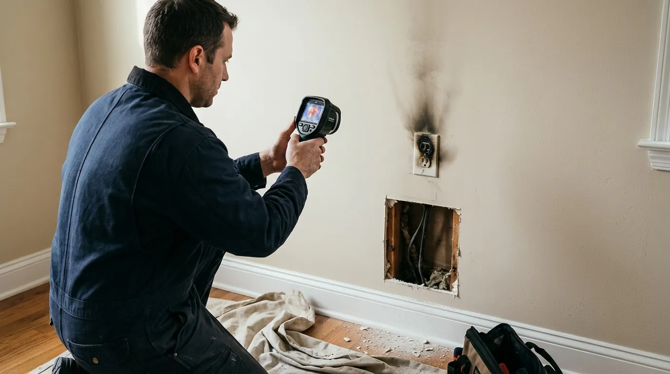 Thermal camera check beside a scorched outlet