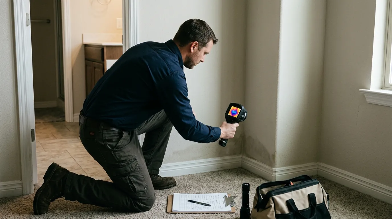 Technician checking a wall with a thermal camera
