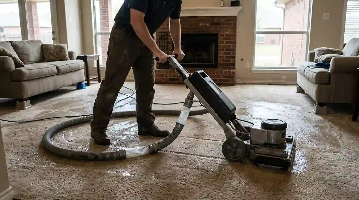 Water extraction from carpet in an Oklahoma City home