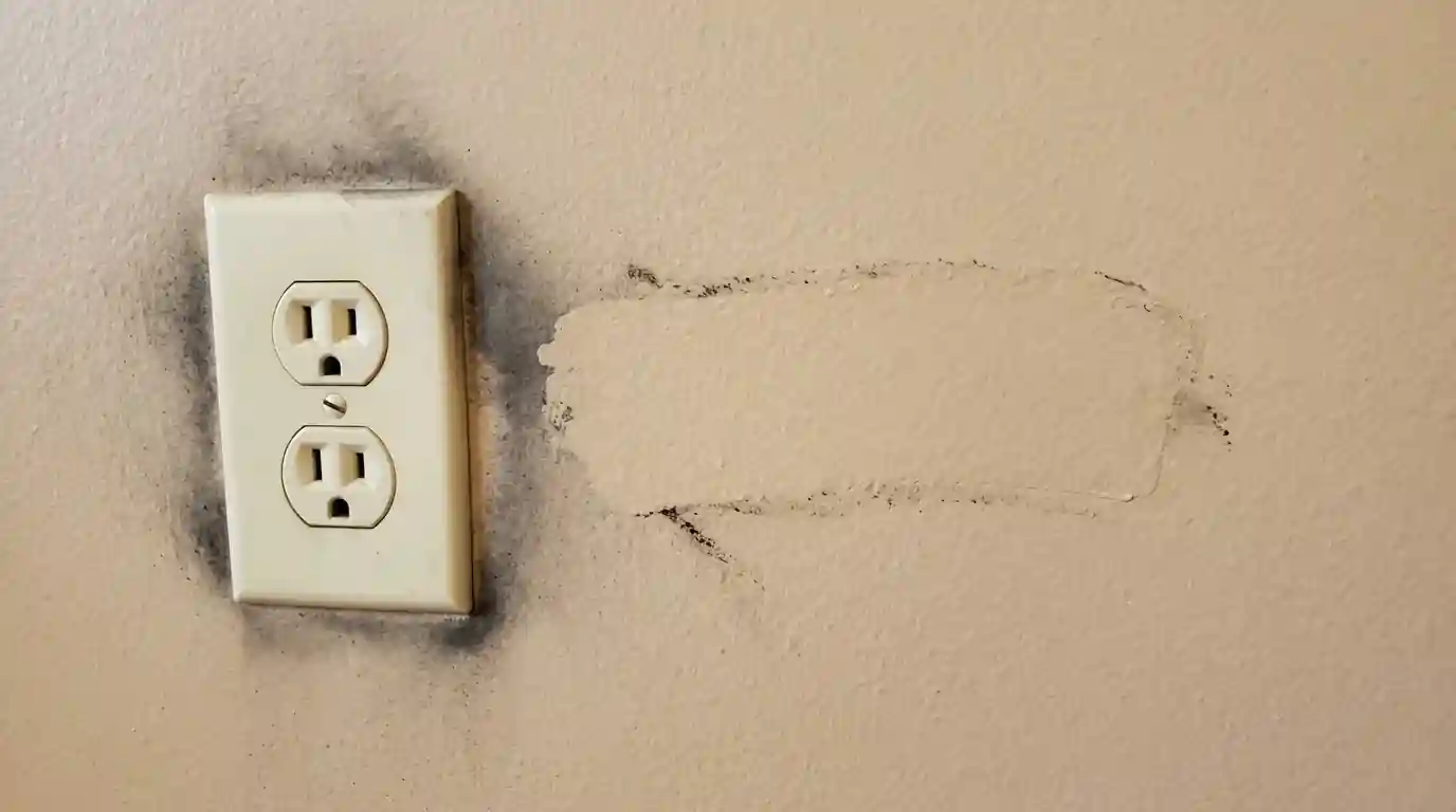 Soot outline around a wall outlet