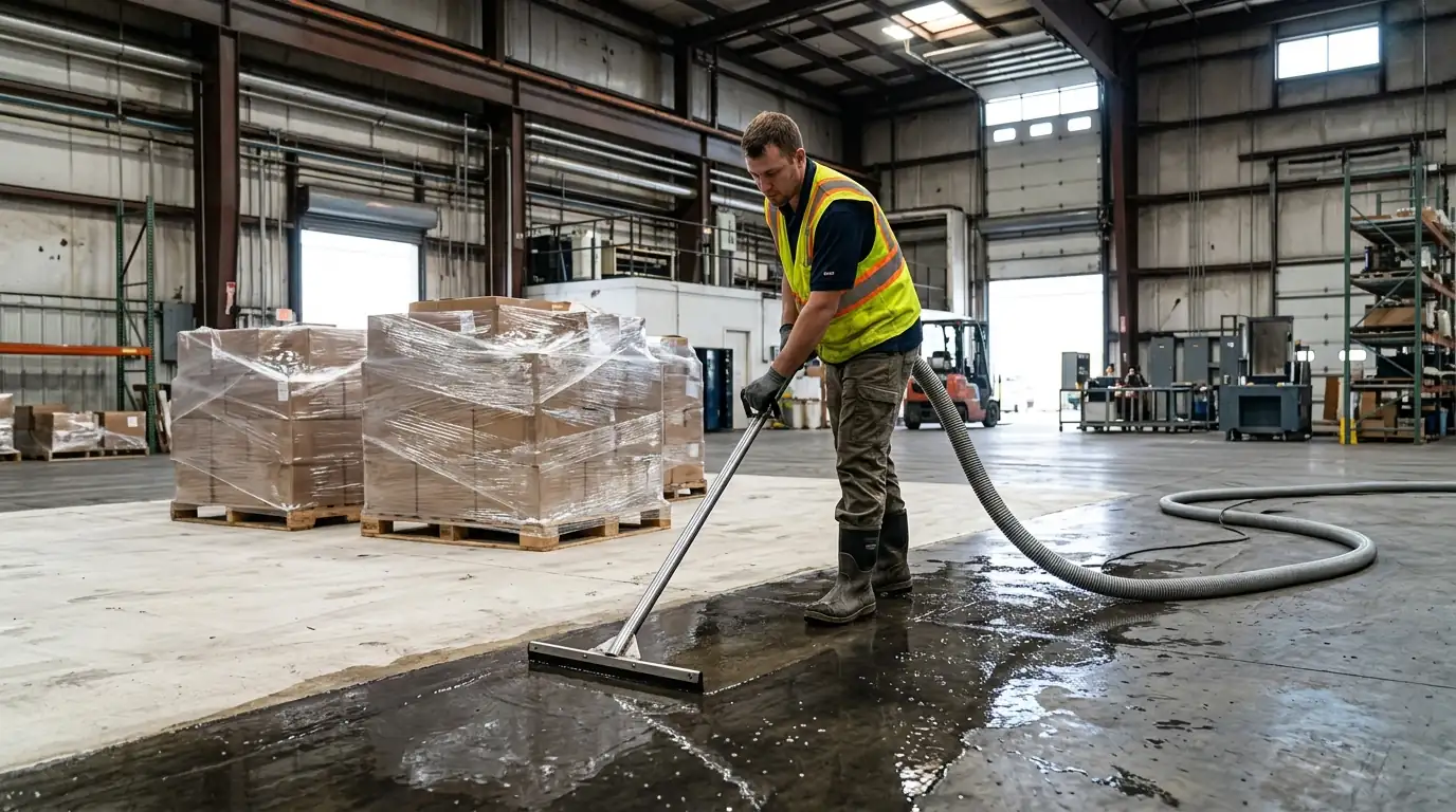 Water extraction across a warehouse floor