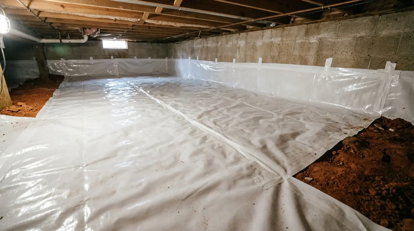 New vapor barrier in a crawl space