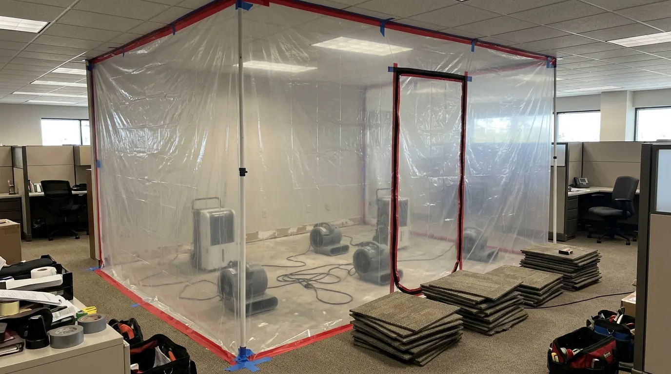 Containment wall around a wet office area