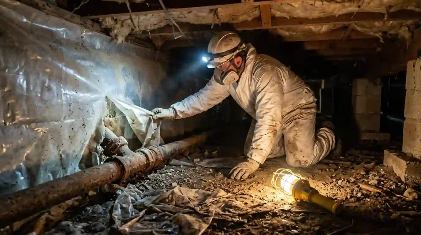 Sewage cleanup in a crawl space