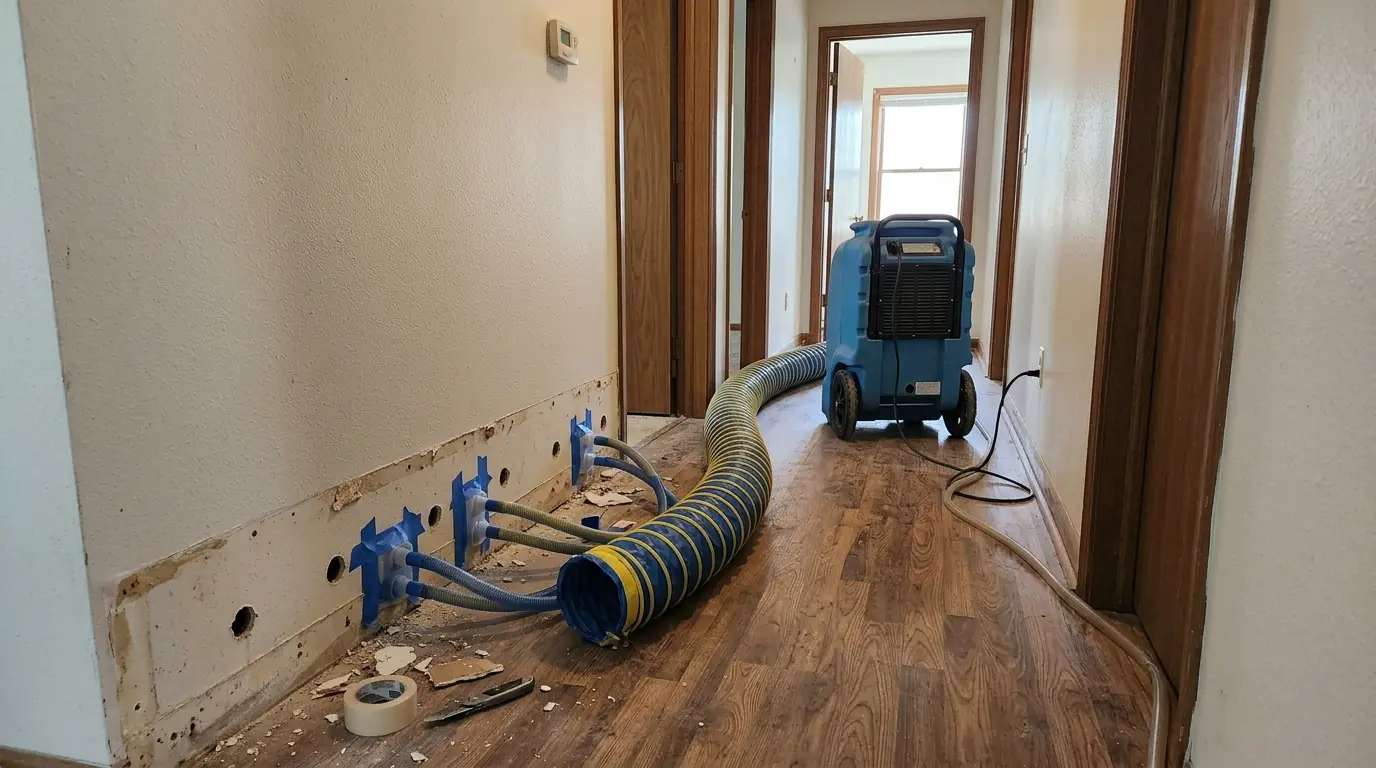 Drying a wall cavity after a burst pipe