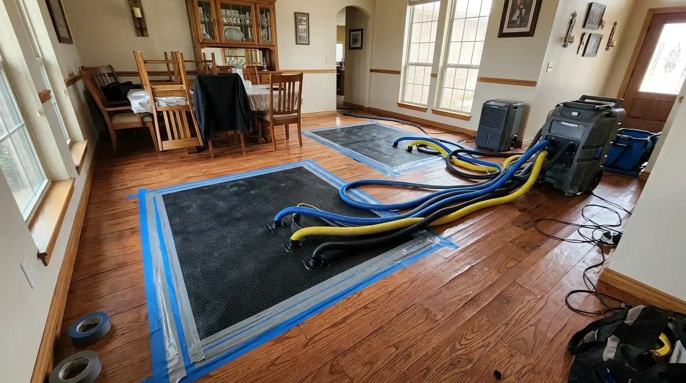 Drying mats on a cupped hardwood floor