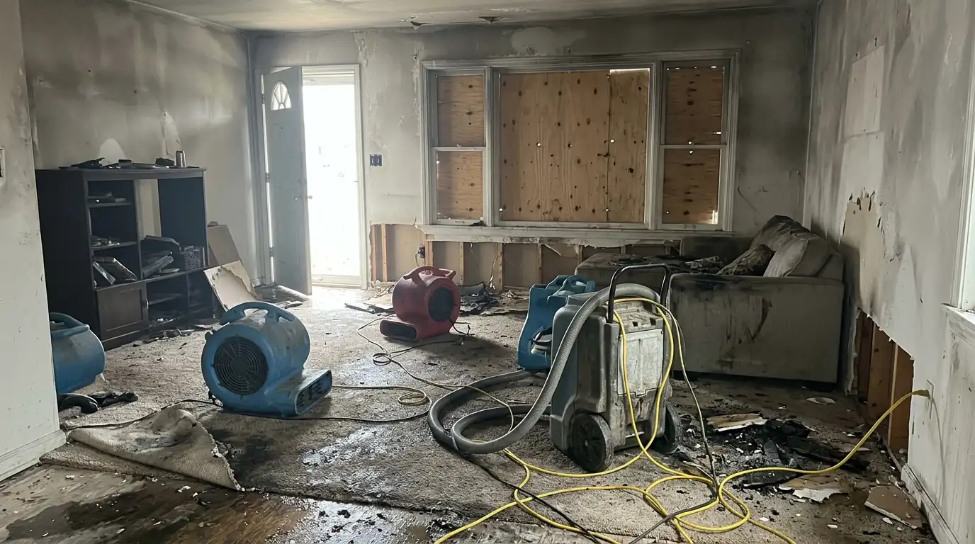 Drying equipment set up after firefighting water
