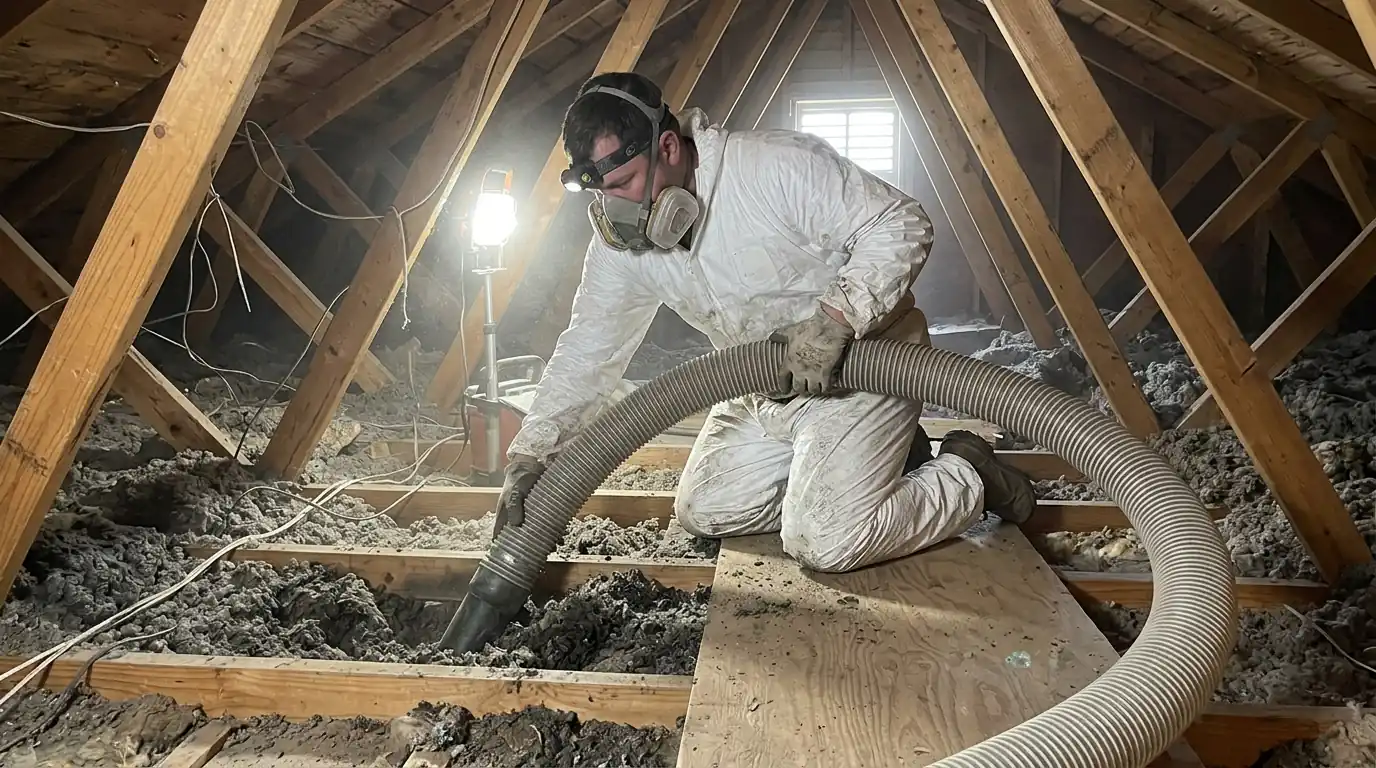 Vacuum removal of damaged attic insulation