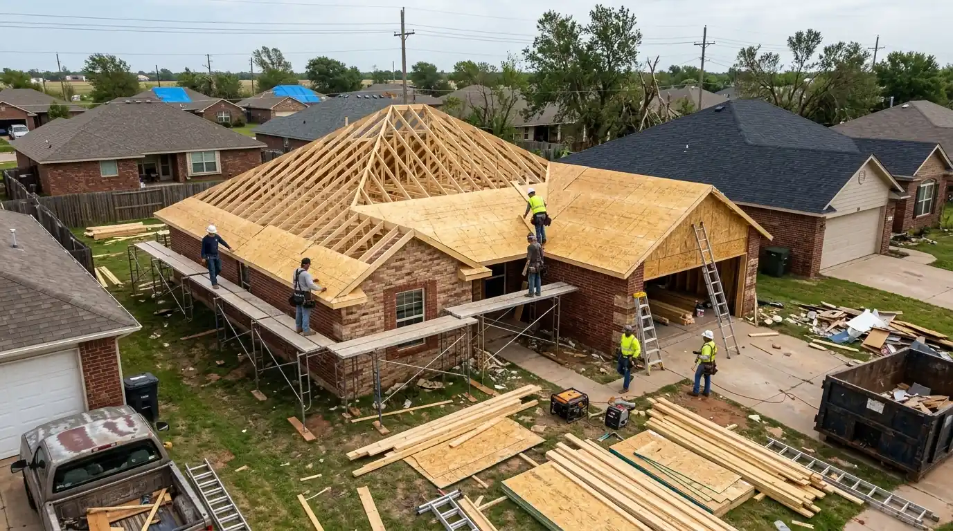 Home in Moore being reframed after tornado damage