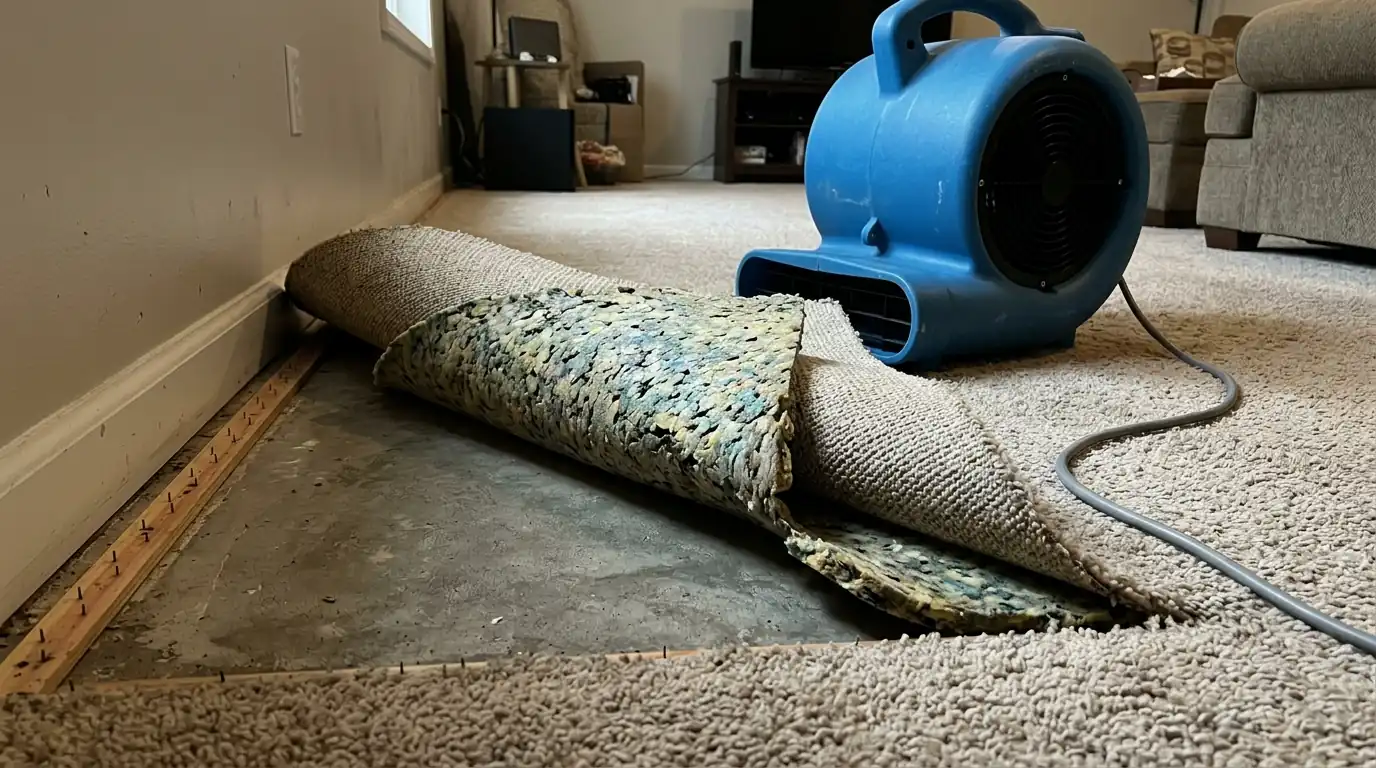 Carpet floated with an air mover underneath