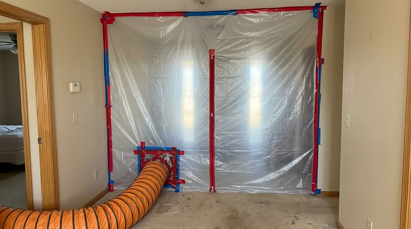 Mold containment with a zip door in a hallway